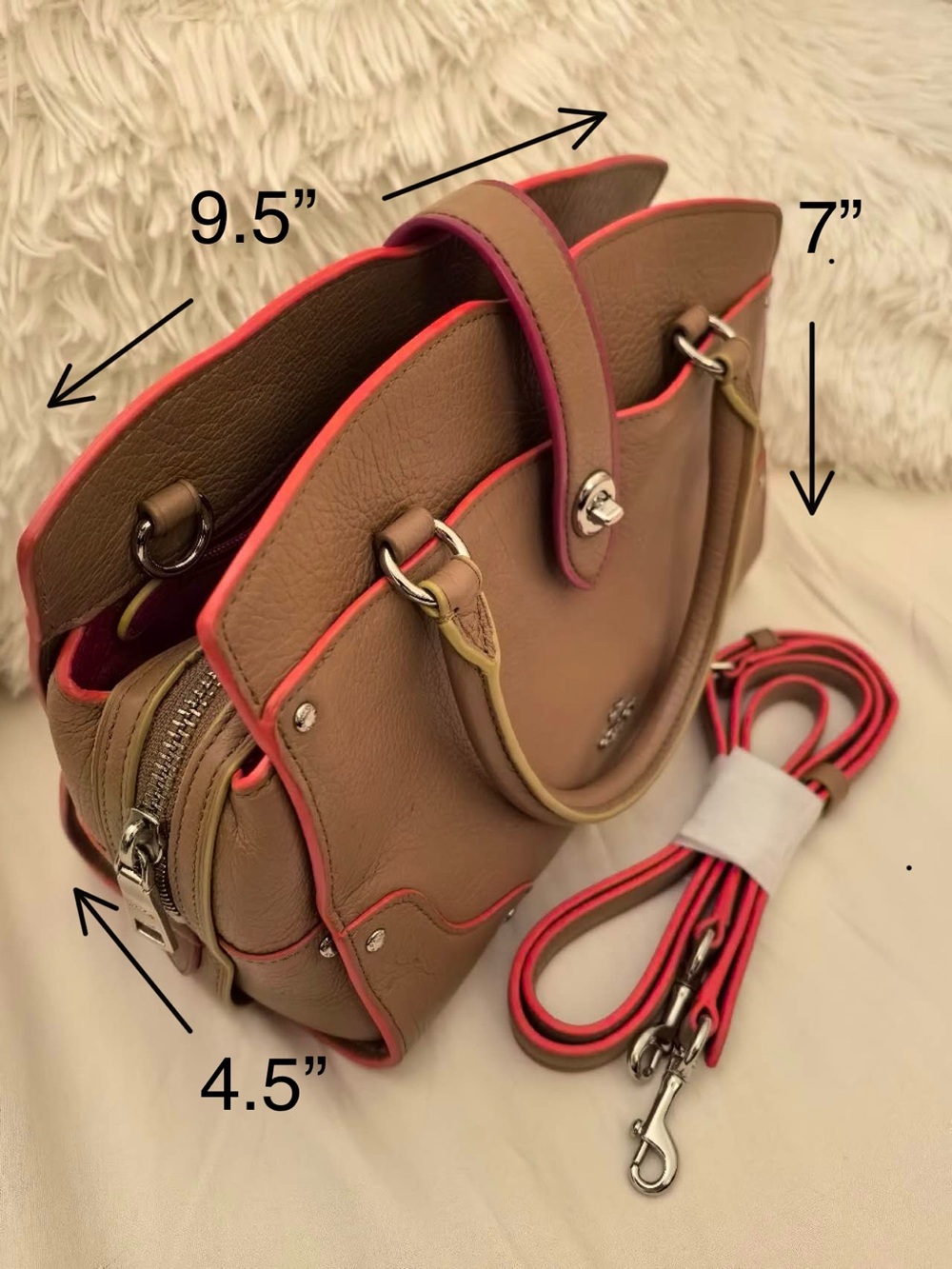 Coach Taupe Satchel with Pink and Coral Trim - Picture 2 of 9